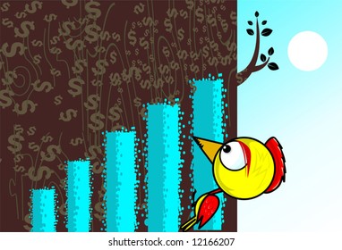  wood pecker sitting on a block graph	