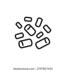 Wood pellets, linear icon. Pellet litter and biomass granules. Line with editable stroke.