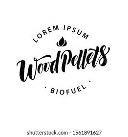 Wood pellets logo lettering. Vector illustration.