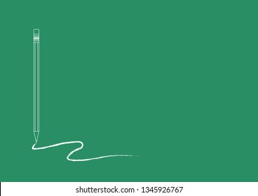 Wood pencil with the skech line, white line on green background