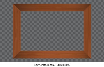 Wood Photo frame. Realistic wooden border on a transparent background. Flat Vector illustration.
