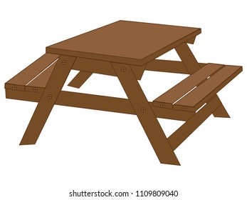 Wood picnic table vector drawing