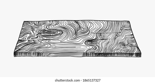 Holz oder Baum. Plank und Holz, Holz und Cut, Firewood im Vintage-Stil. Vektorgrafik für Schilder, Etiketten, Logos oder Banner. Campfeuermaterial. Gravierte Handskizze.