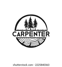 wood and pine tree logo icon and vector