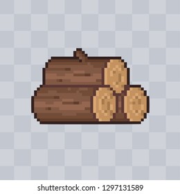 Wood pixel icon, 8 bit graphic, retro game art, vector illustration. 