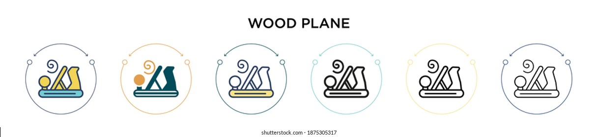Wood plane icon in filled, thin line, outline and stroke style. Vector illustration of two colored and black wood plane vector icons designs can be used for mobile, ui, web