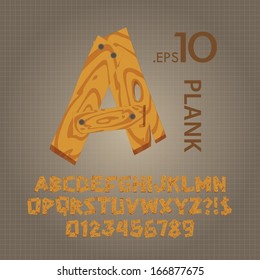Wood Plank Alphabet and Numbers Vector