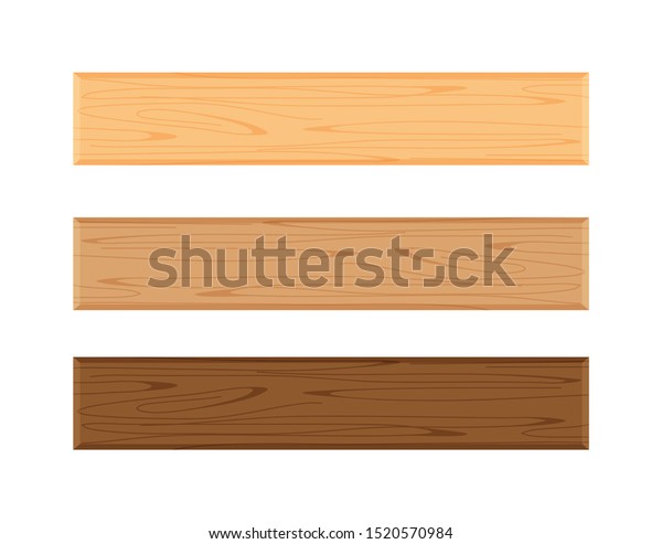 白い背景に木の板 横板 板 木の茶色の種々のタイプの板 看板装飾用の空の木の板 板の明るい茶色と暗い茶色のセット のベクター画像素材 ロイヤリティフリー