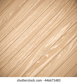 Wood plank brown background. Planks laid on the diagonal. Beige wood background. Wood background for text. Wood parquet texture. Vector illustration EPS 10.