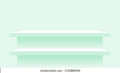 wood plank shelf on wall green pastel soft color, modern shelf for display show on space wall room, cute and chic counter desk panel for decoration, empty table top panel green, background copy space