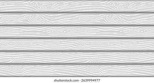 Wood plank wall, horizontal slats, wood texture seamless pattern, gray shades, vector design