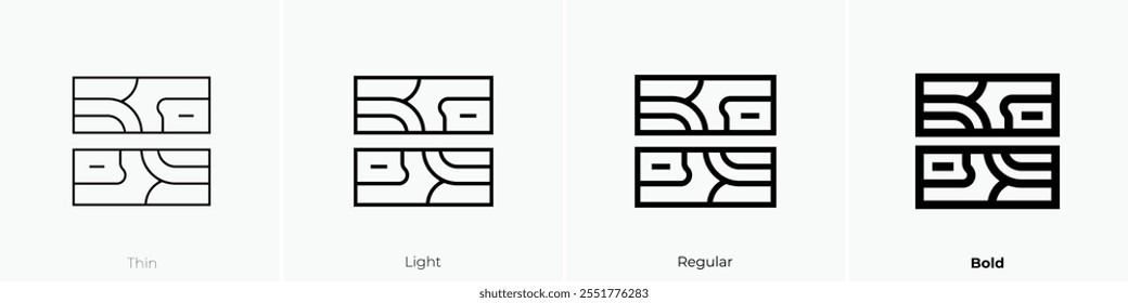 Icono de tablones de madera. Diseño de estilo delgado, ligero, regular y audaz aislado sobre fondo blanco