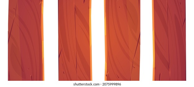 Wood planks, isolated wooden boards on white background. Oak or pine textured timbers for fence, vertical cracked weathered design and construction elements, Cartoon vector illustration clip art