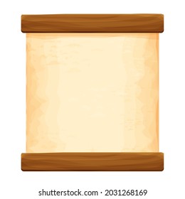 Wood planks with parchment paper in cartoon style isolated on white background. Frame, medieval panel, menu. Empty gui asset, signboard.