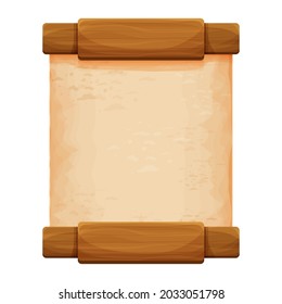Wood planks with parchment paper in cartoon style isolated on white background. Frame, medieval panel, menu. Empty gui asset, signboard.