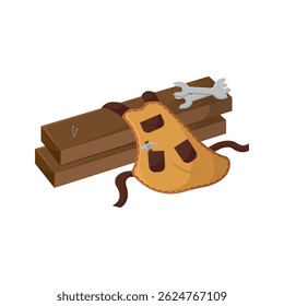 Holzplanken mit Werkzeugen. Vektorgrafik