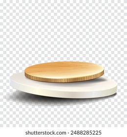 Wood podium isolated on transparent background.  Empty wooden stand for product display.