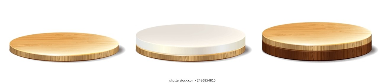 Wood podium isolated on white background. Empty wood podium for product display presentation.