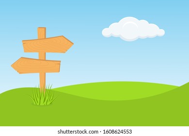 Wood pointer on nature background. Flat designe. Vector stock illustration.