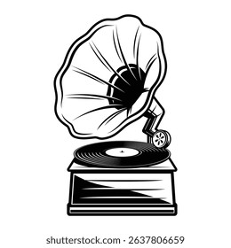Wood Portable Vinyl Record Player vintage classic retro silhouette icon vector illustration design on white background