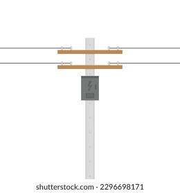 Wood power lines, Electric power transmission. Utility pole Electricity concept. Electric pole vector. electric pole on white background. free space for text. copy space. Vector illustration