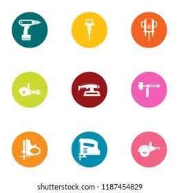 Wood processing icons set. Flat set of 9 wood processing vector icons for web isolated on white background