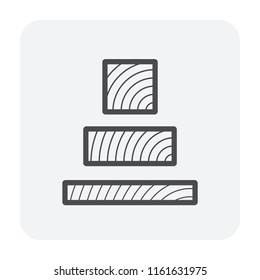 Wood product vector icon i.e. plank, board, lumber and girder. Natural material by cutting, processing in sawmill industry for made floor, frame, beam, column or structure in construction, woodworking