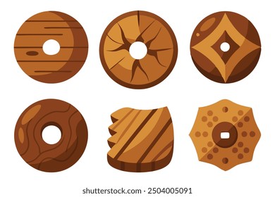 Wood with a prominent hole, highlighting the natural patterns and imperfections of the material flat vector illustration on white background