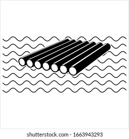 Wood Raft Icon, Wooden Log Flat Structure Raft Icon Vector Art Illustration