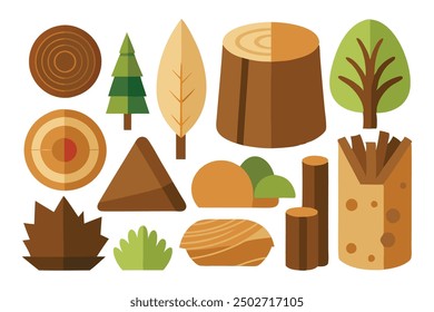 Wood resting on another piece of wood, showcasing natural textures and earthy tone Vector illustration set on white background.