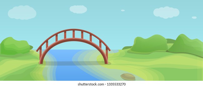 Wood river bridge concept banner. Cartoon illustration of wood river bridge vector concept banner for web design