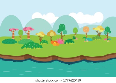 ilustración de vectores de paisajes de madera y ríos