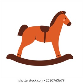 Wood rocking horse. Vintage kid's toy. Vector naive illustration for christmas card. Simple cute clip art. Decoration element. Flat Design.