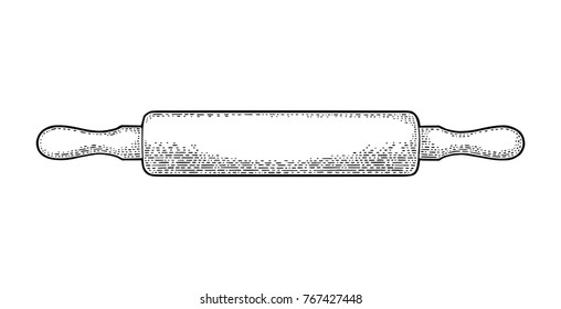 Wood Rolling Pin. Vector black vintage engraving illustration for menu, poster. Isolated on white background