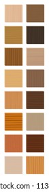 Wood samples. Parquetry summary table chart. Wooden plates with different colors, glazes, textures from various trees to choose - brown, dark, gray, light, red, yellow, orange decor models.