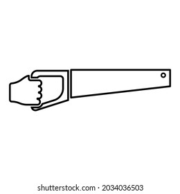 Wood saw in hand tool in use Arm for cutting Timber symbol Sawmill concept contour outline icon black color vector illustration flat style image