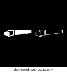 Wood saw in hand tool in use Arm for cutting Timber symbol Sawmill concept icon white color vector illustration flat style image set