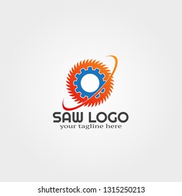 wood saw logo template with gear 
