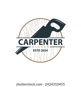 Wood saw logo vector design carpenter tool silhouette woodcutter wood craftsman carpentry company logo