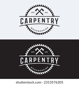 Wood saw premium logo design with vintage carpentry tools.Logo for business, carpentry, lumberjack, label, badge.