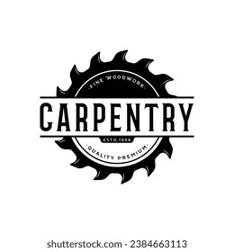 Wood saw premium logo design with vintage carpentry tools.Logo for business, carpentry, lumberjack, label, badge.