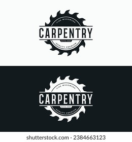Wood saw premium logo design with vintage carpentry tools.Logo for business, carpentry, lumberjack, label, badge.