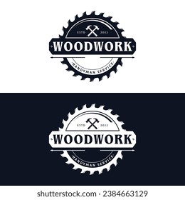 Wood saw premium logo design with vintage carpentry tools.Logo for business, carpentry, lumberjack, label, badge.