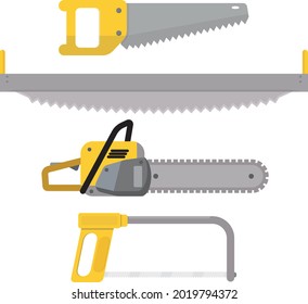 Wood saw for rough cutting. Tools. Sawing logs. Flat design.