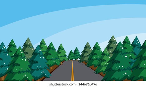 Wood scene with road  illustration
