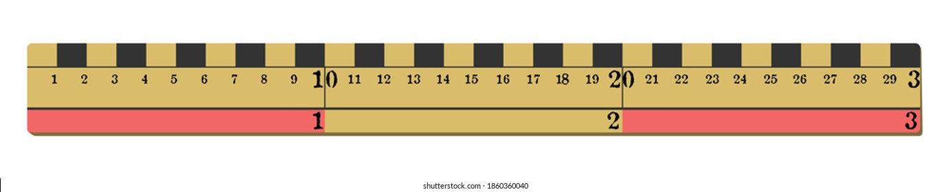 Wood school ruler from the 70s. Vector Illustration