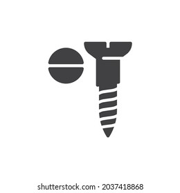 Wood screw vector icon. filled flat sign for mobile concept and web design. Flat head screw glyph icon. Symbol, logo illustration. Vector graphics