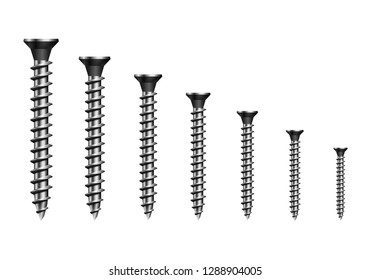 Wood screws. Metallic mounting screws. Vector illustration. 