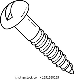 Wood screws with round head. Vector outline illustration.