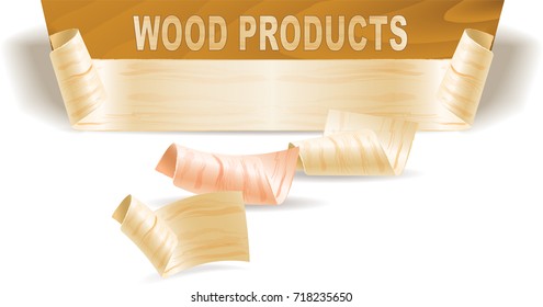 Wood shavings and wood texture on a white background. Vector image.